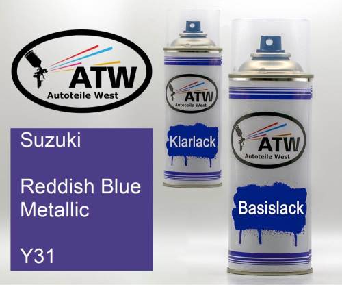 Suzuki, Reddish Blue Metallic, Y31: 400ml Sprühdose + 400ml Klarlack - Set, von ATW Autoteile West.